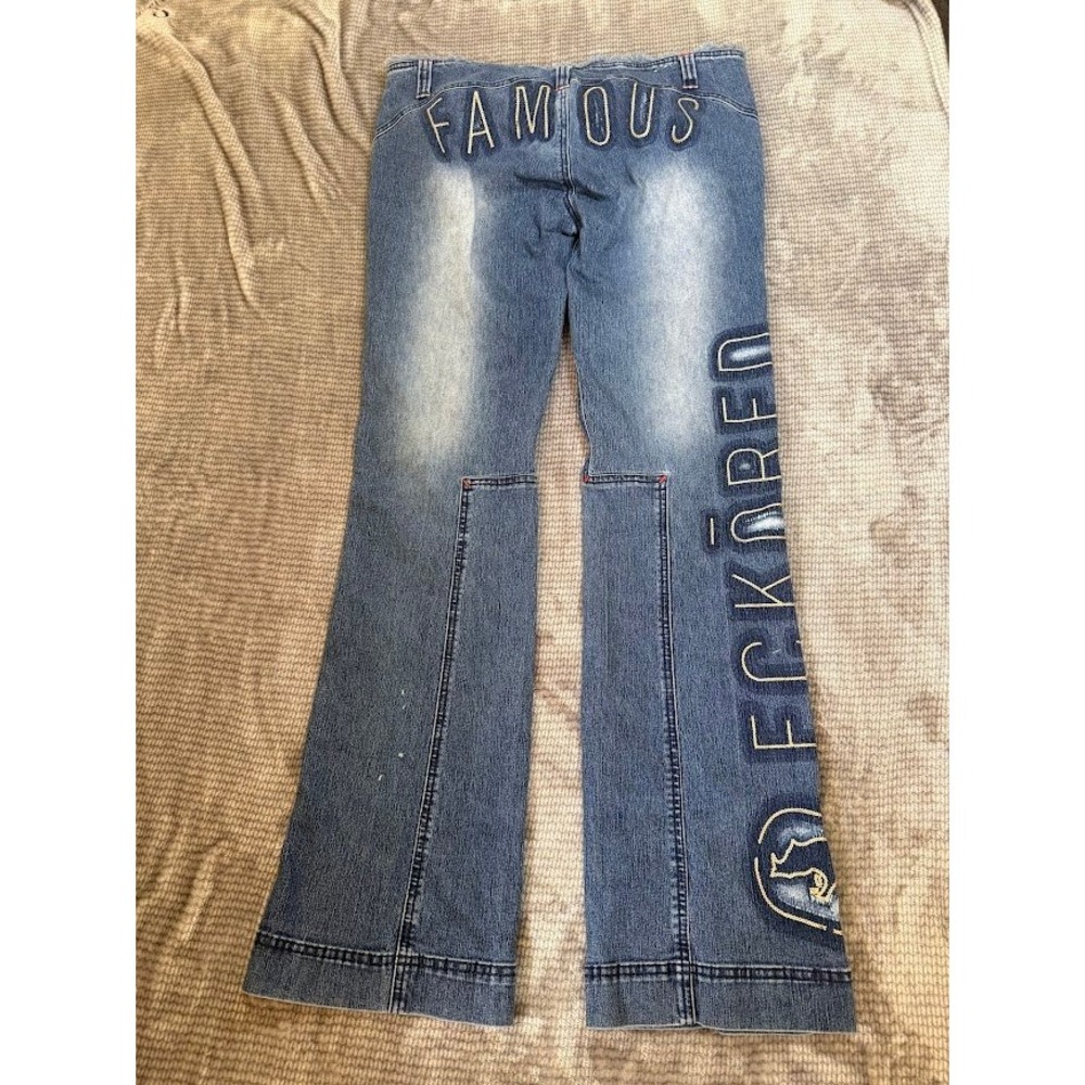 Ecko Red Vintage Y2K Flare Jeans Blue 13 Medium Wash Raw Hem Streetwear 34X31